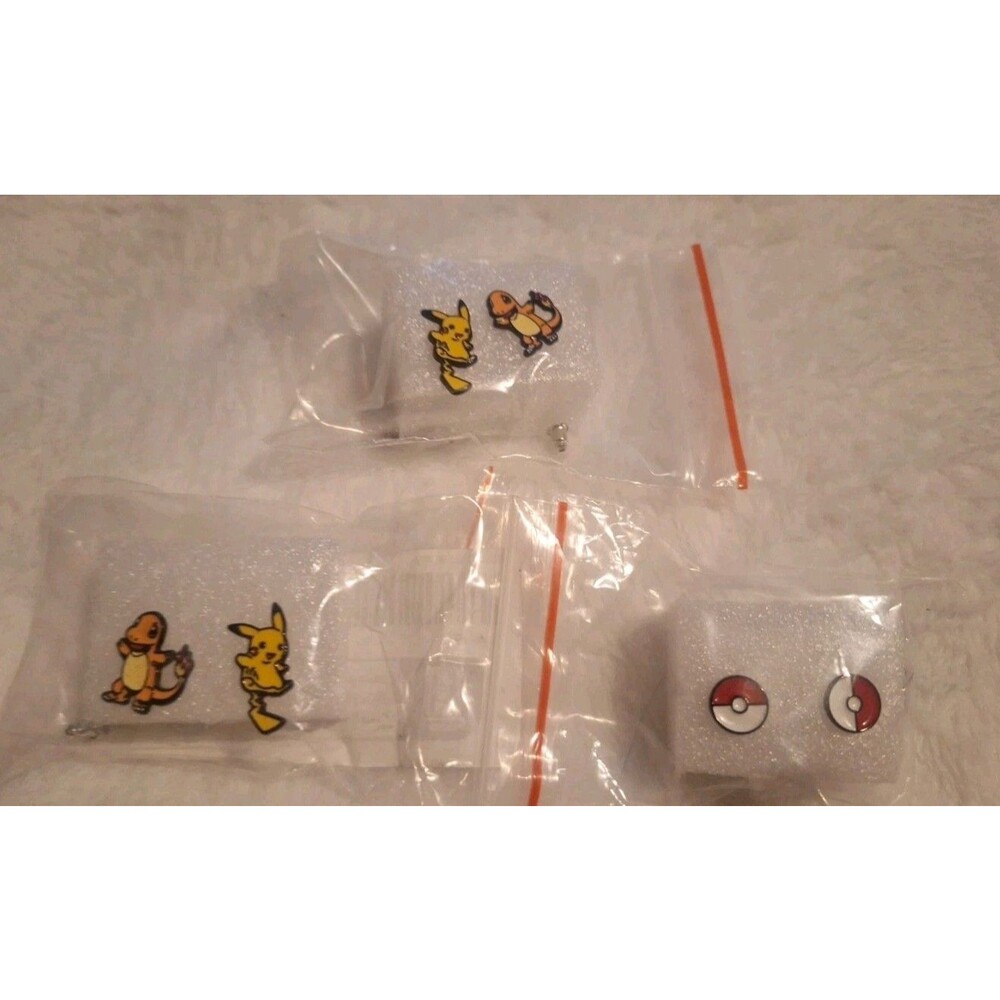 Pokemon Stud Earrings Lot of 3 Pikachu Charmander Pokeball Anime Jewelry